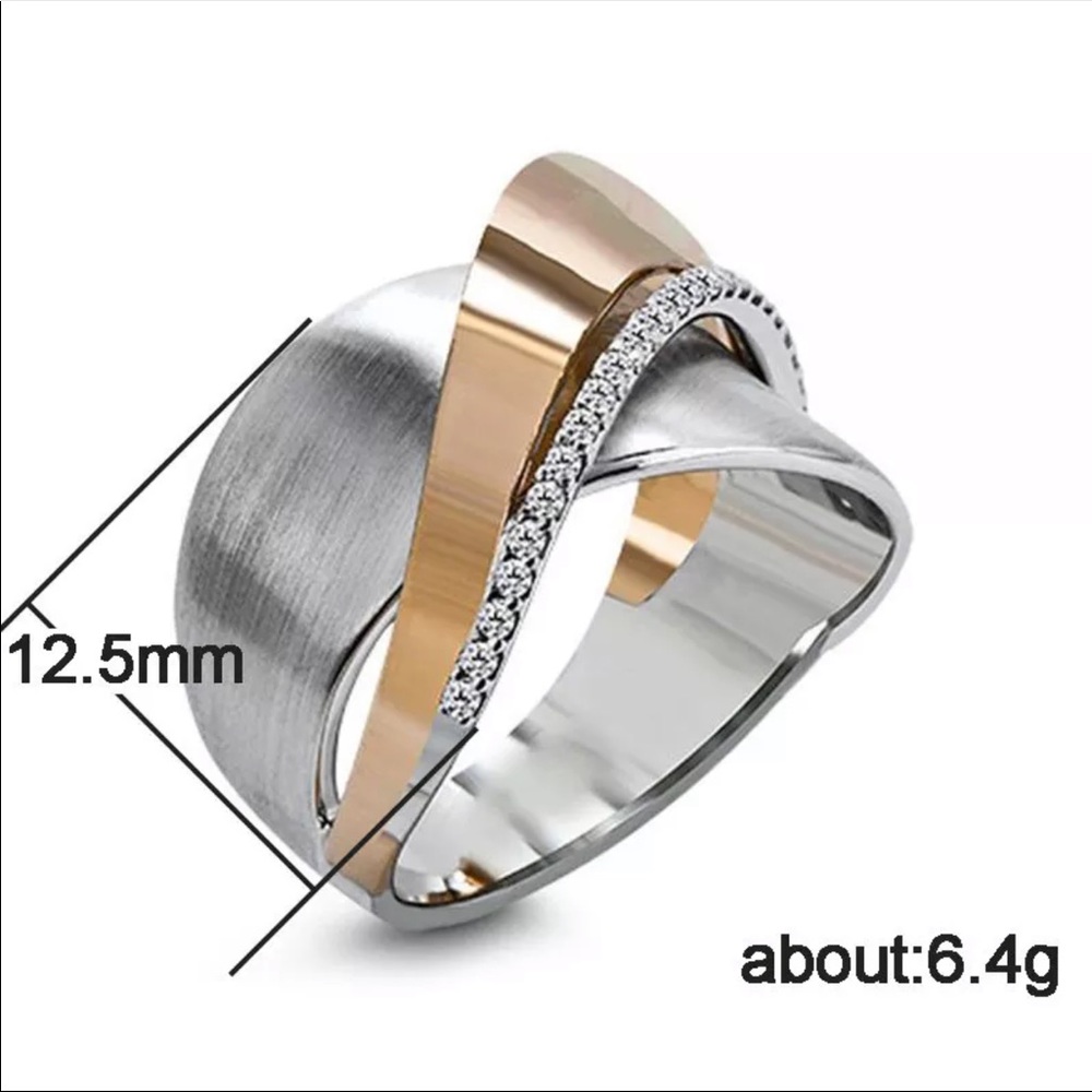 *NEW*925 Silver 2 Tone Diamond Party Ring - Picture 6 of 6